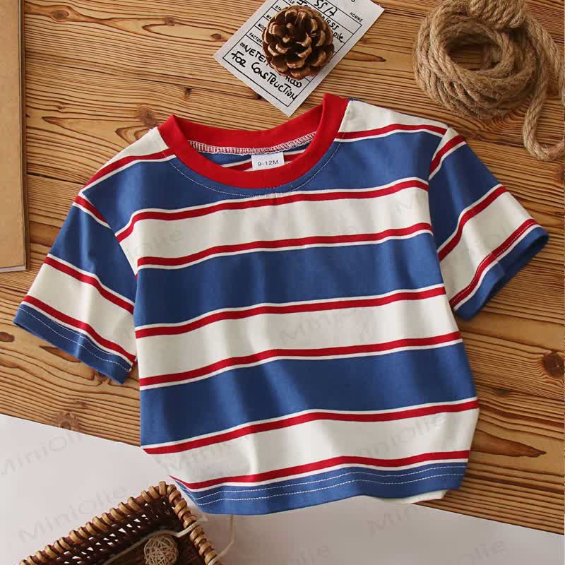 Baby Toddler Boy Striped Crew Neck T-Shirt - Blue - 6Y - image 1