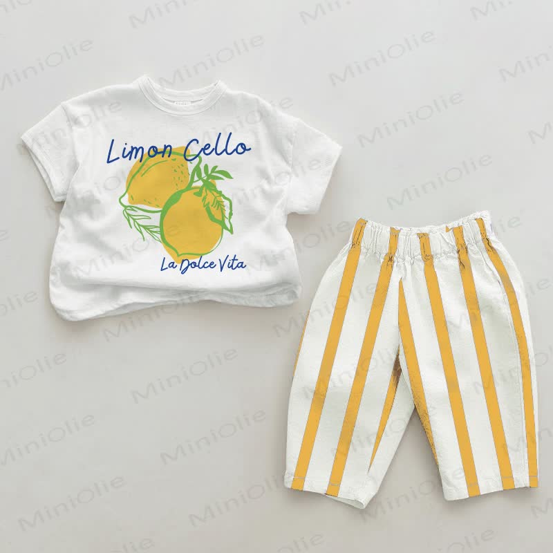 LIMON CELLO LA DOLCE VITA Baby White&Yellow Vertical Striped 2-piece Set - White&Yellow - 2-3T - image 1