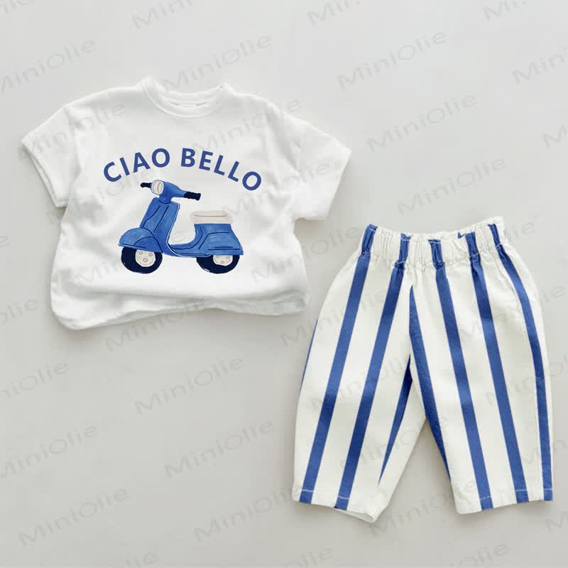 CIAO BELLO Baby Blue Vertical Striped 2-piece Set - White&Blue - 2-3T - image 1