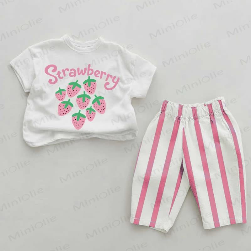 STRAWBERRY Baby Girls Pink Vertical Striped 2-piece Set - White&Pink - 2-3T - image 1