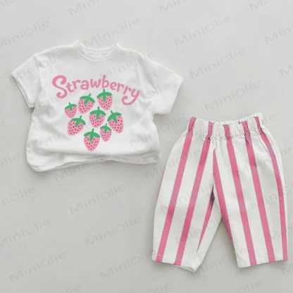STRAWBERRY Baby Girls Pink Vertical Striped 2-piece Set - White&Pink - 2-3T - image 1