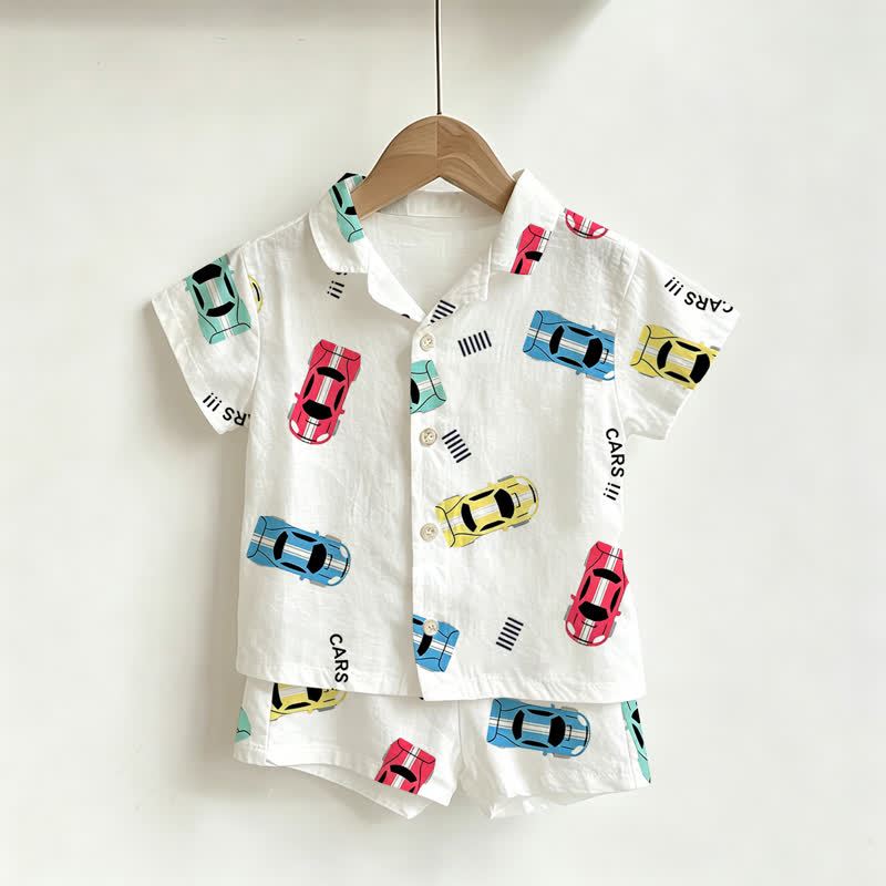 Toddler Boys Cars Print Shirt and Shorts 2-piece Set - White - 3-5T - image 1