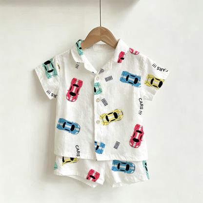 Toddler Boys Cars Print Shirt and Shorts 2-piece Set - White - 3-5T - image 1