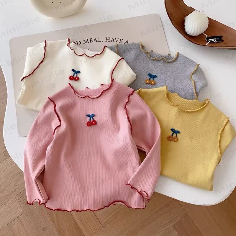 Baby Toddler Girl Cherry Embroidered Ribbed T-Shirt - image 1