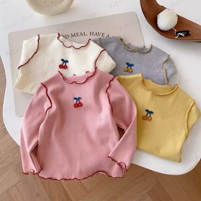Baby Toddler Girl Cherry Embroidered Ribbed T-Shirt - image 1