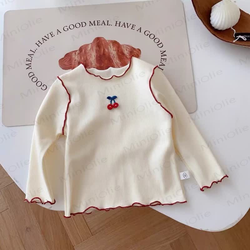 Baby Toddler Girl Cherry Embroidered Ribbed T-Shirt - Beige - 4-5T - image 2