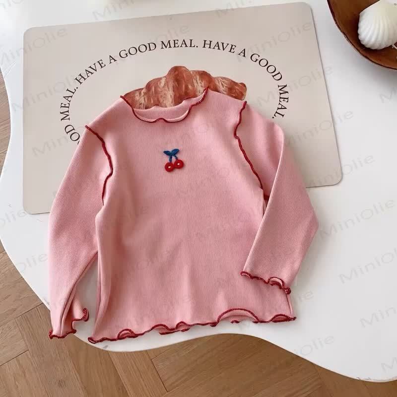 Baby Toddler Girl Cherry Embroidered Ribbed T-Shirt - Pink - 4-5T - image 3