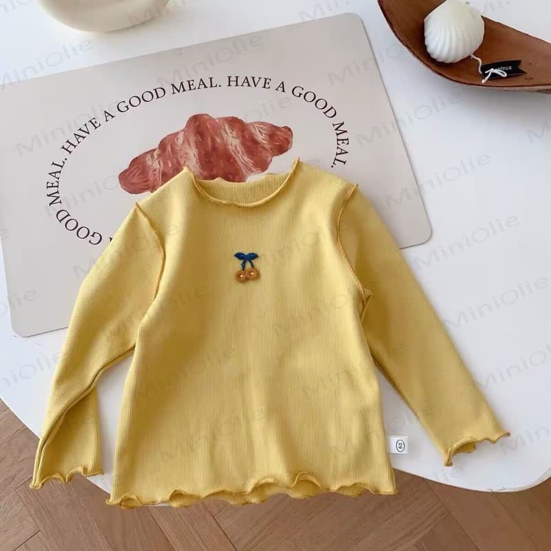 Baby Toddler Girl Cherry Embroidered Ribbed T-Shirt - Yellow - 4-5T - image 4