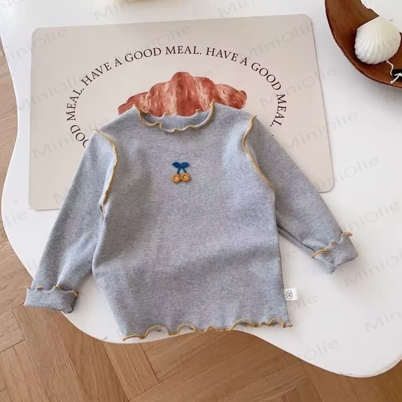 Baby Toddler Girl Cherry Embroidered Ribbed T-Shirt - Gray - 4-5T - image 5
