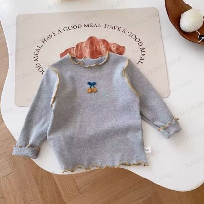 Baby Toddler Girl Cherry Embroidered Ribbed T-Shirt - Gray - 4-5T - image 5