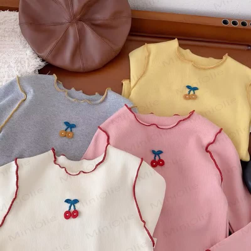 Baby Toddler Girl Cherry Embroidered Ribbed T-Shirt - image 8