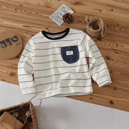 Toddler Boy Denim Pocket Long Sleeve T-Shirt - White - 5Y - image 4