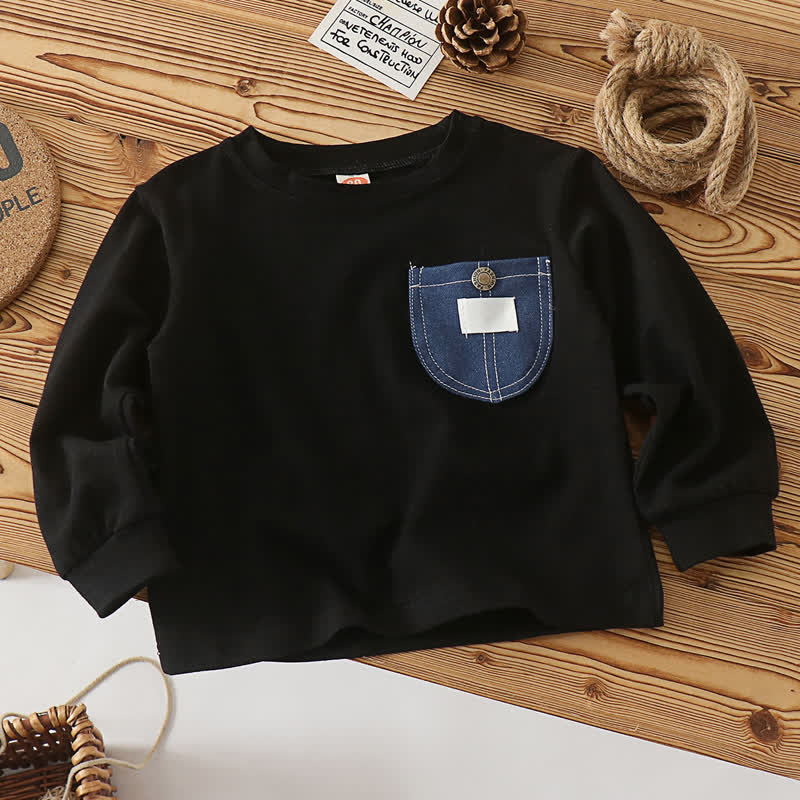 Toddler Boy Denim Pocket Long Sleeve T-Shirt - Black - 5Y - image 2