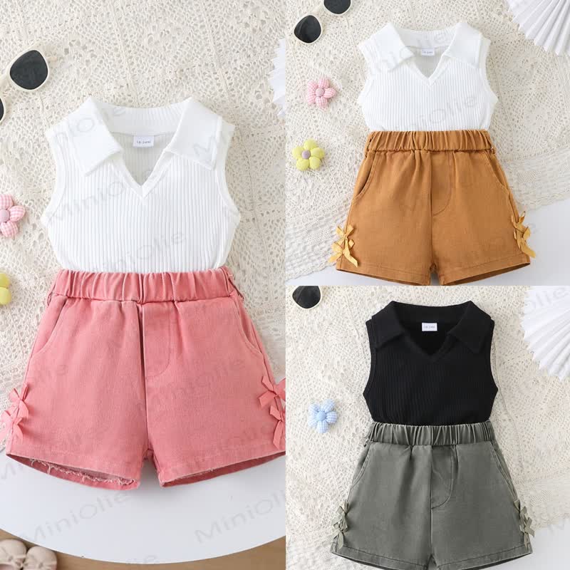 Baby Toddler Girls Ribbed Sleeveless Top and Shorts 2-piece Set - image 1