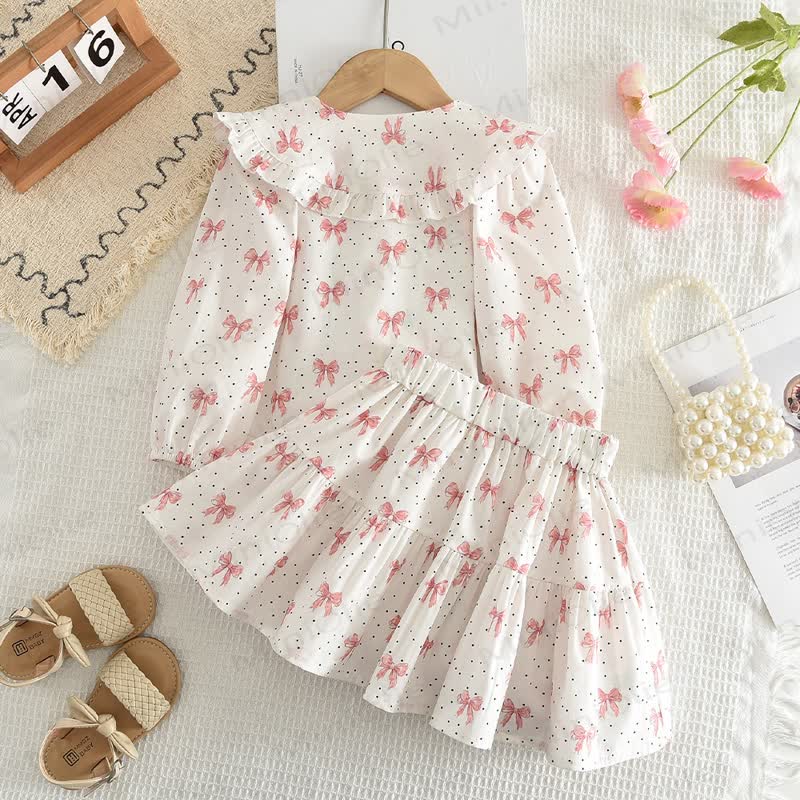 Toddler Girl White&Pink Bow Top and Skirt 2-piece Set - image 2