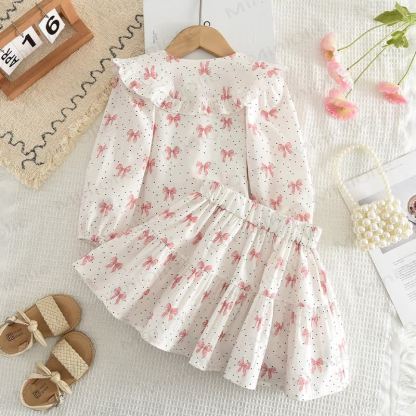 Toddler Girl White&Pink Bow Top and Skirt 2-piece Set - image 2