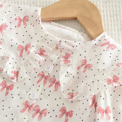 Toddler Girl White&Pink Bow Top and Skirt 2-piece Set - image 3