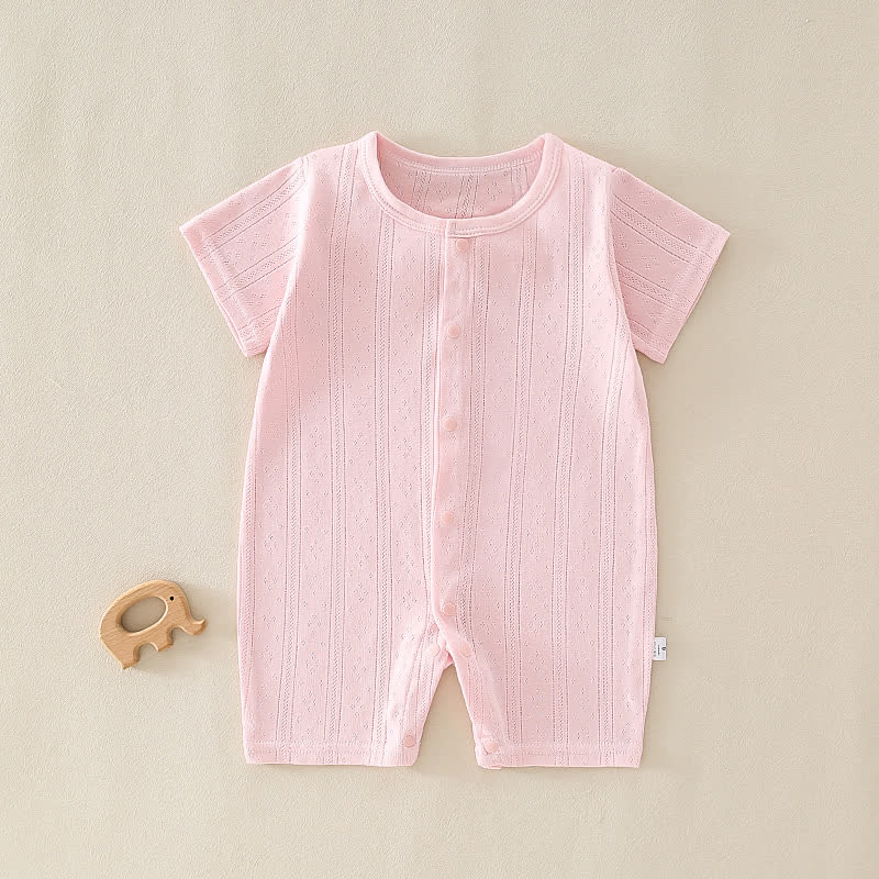 Baby Solid Color Short Sleeve Snap Front Pyjama Romper - Pink - 12-18M - image 3