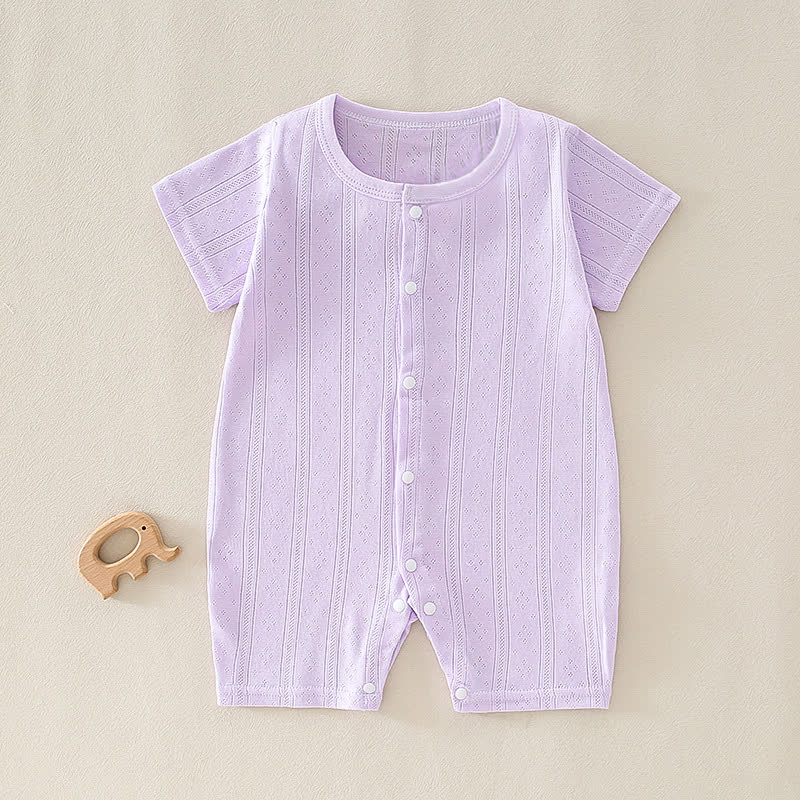 Baby Solid Color Short Sleeve Snap Front Pyjama Romper - Purple - 12-18M - image 6