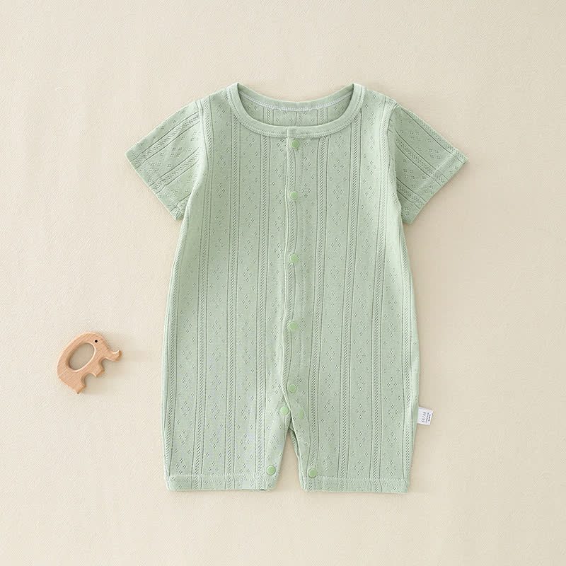 Baby Solid Color Short Sleeve Snap Front Pyjama Romper - Dark Green - 12-18M - image 8
