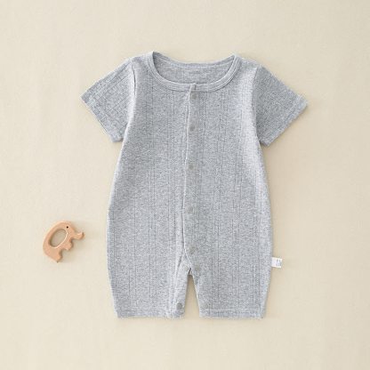 Baby Solid Color Short Sleeve Snap Front Pyjama Romper - Gray - 12-18M - image 9