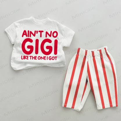 AIN'T NO GIGI LIKE THE ONE I GOT Baby White&Red Vertical Striped 2-piece Set - White&Red - 4-5T - image 1