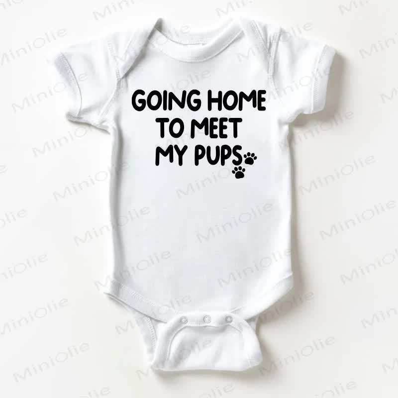 GOING HOME TO MEET MY PUPS Baby Slogan White Bodysuit - White - 18-24M - image 1