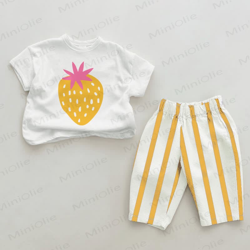 Baby Strawberry White&Yellow Vertical Striped 2-piece Set - White&Yellow - 2-3T - image 1