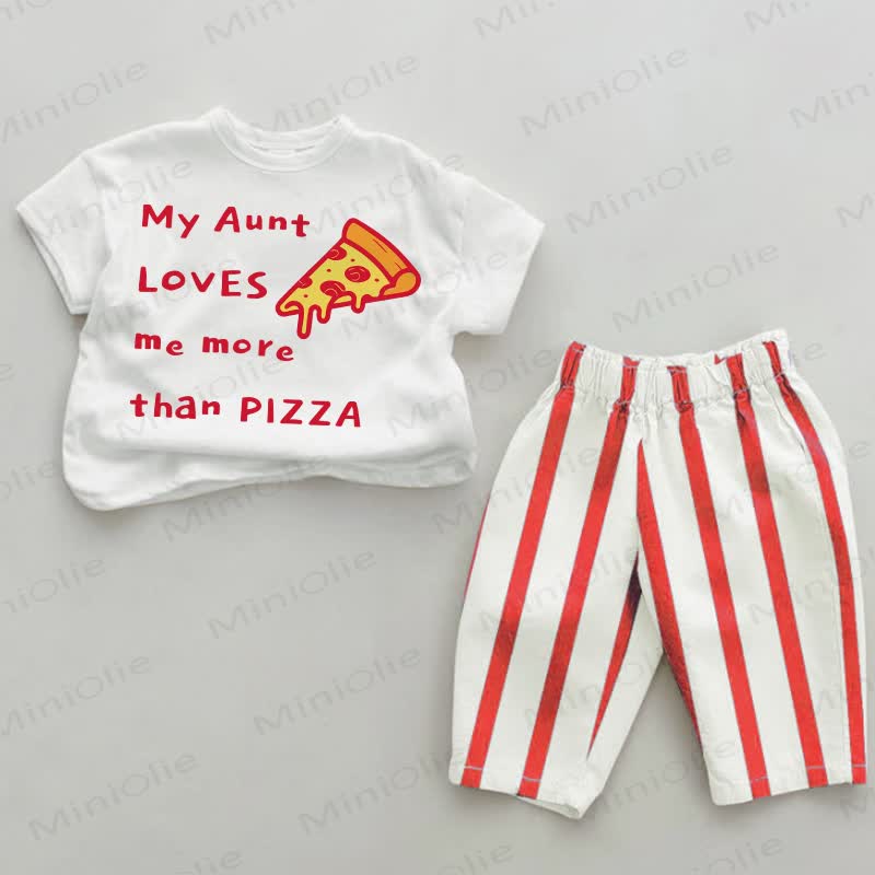 MY AUNT LOVES ME MORE THAN PIZZA Baby White&Red Vertical Striped 2-piece Set - White&Red - 4-5T - image 1