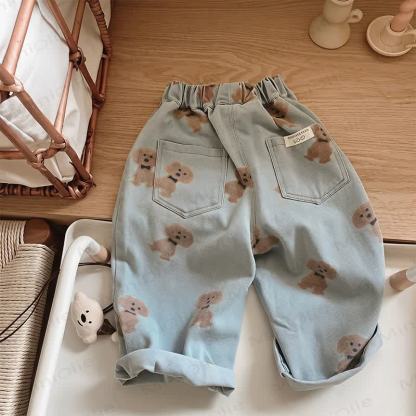 Toddler Baby Puppy Print Denim Pants - image 2