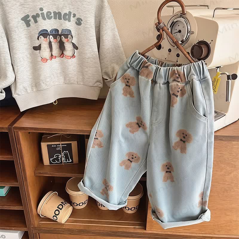 Toddler Baby Puppy Print Denim Pants - Blue - 6-7T - image 1