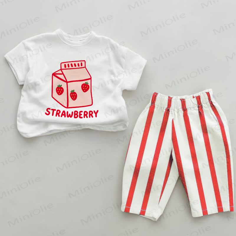 STRAWBERRY Baby White&Red Vertical Striped 2-piece Set - White&Red - 4-5T - image 1