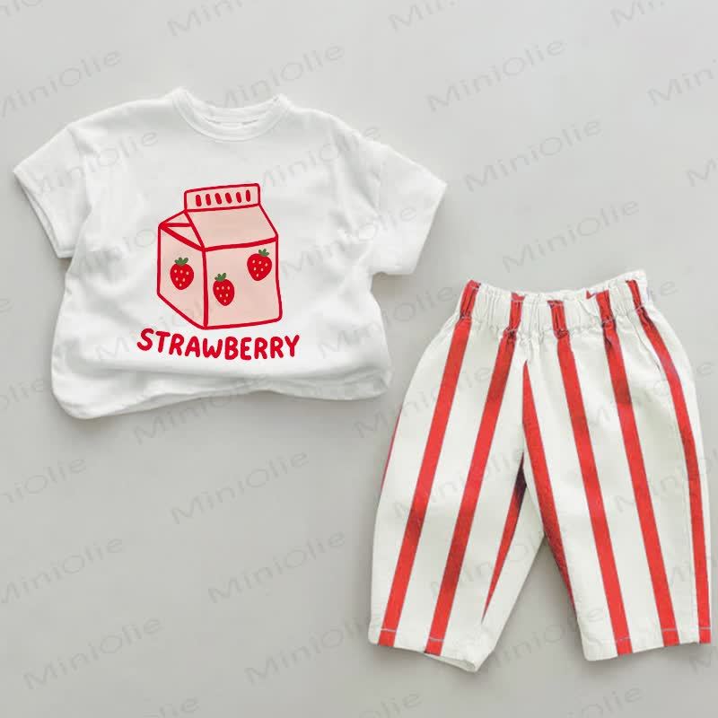 STRAWBERRY Baby White&Red Vertical Striped 2-piece Set - White&Red - 4-5T - image 1