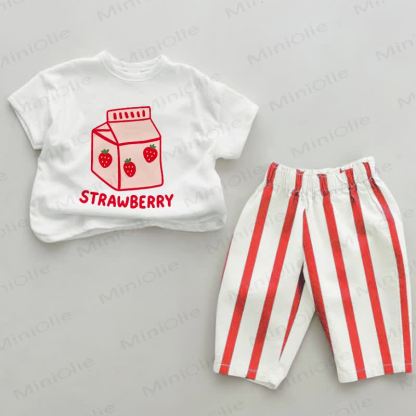STRAWBERRY Baby White&Red Vertical Striped 2-piece Set - White&Red - 4-5T - image 1