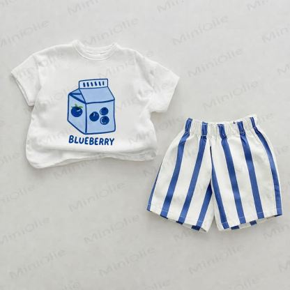 BLUEBERRY Baby White&Blue Vertical Striped 2-piece Shorts Set - White&Blue - 2-3T - image 1
