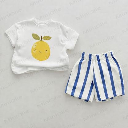 Baby Lemon Print White&Blue Vertical Striped 2-piece Shorts Set - White&Blue - 2-3T - image 1