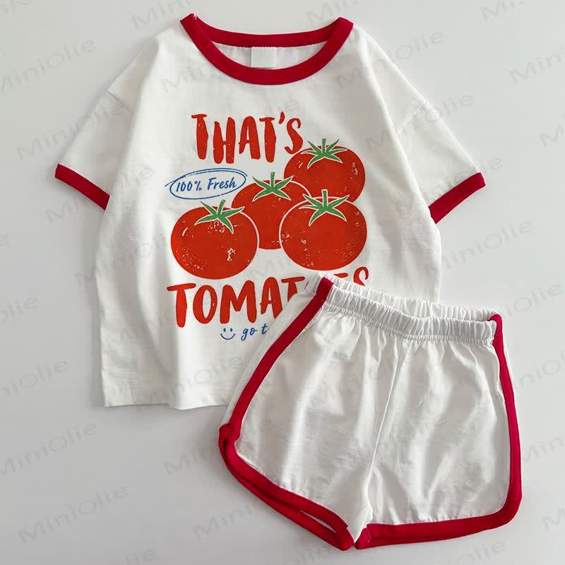 THAT'S TOMATOES 100% FRESH Baby White&Red T-shirt and Shorts 2-Piece Set - White&Red - 3-5T - image 1