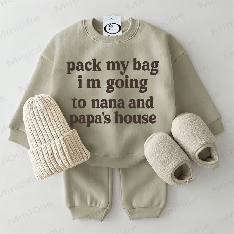PACK MY BAG I M GOING TO NANA AND PAPA'S HOUSE Baby Grey Green Sweatshirt 2-piece Set - Grey Green - 2-3T - image 1