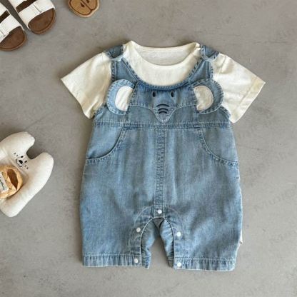 Baby Toddler Elephant White Tee and Denim Overalls Set - Set - 2-3T - image 2