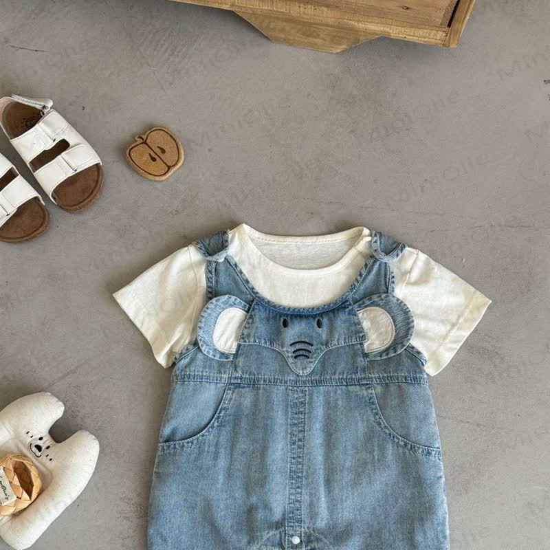 Baby Toddler Elephant White Tee and Denim Overalls Set - image 5
