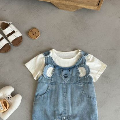 Baby Toddler Elephant White Tee and Denim Overalls Set - image 5