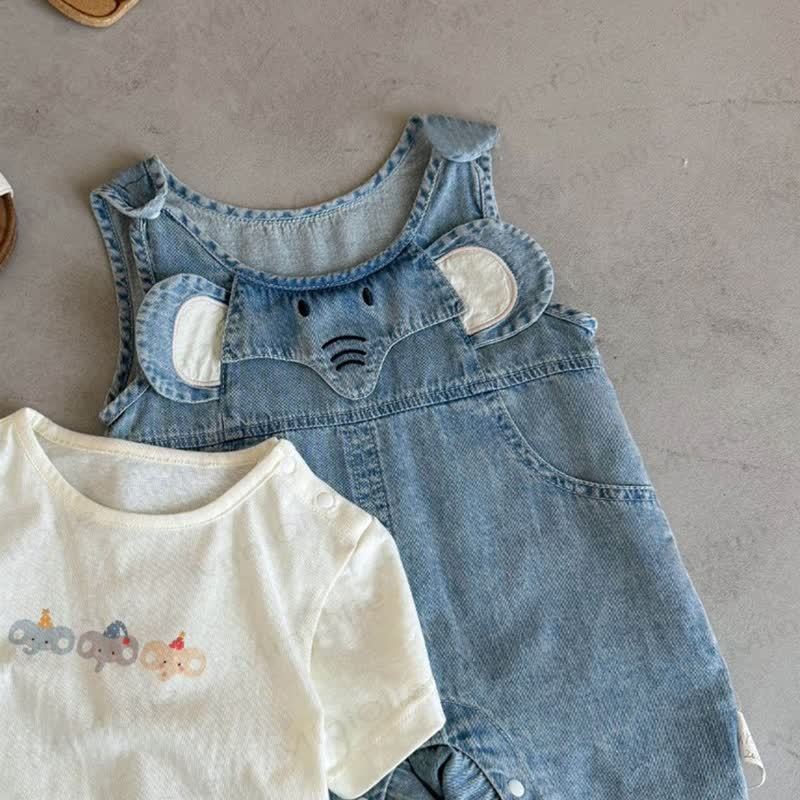 Baby Toddler Elephant White Tee and Denim Overalls Set - image 7
