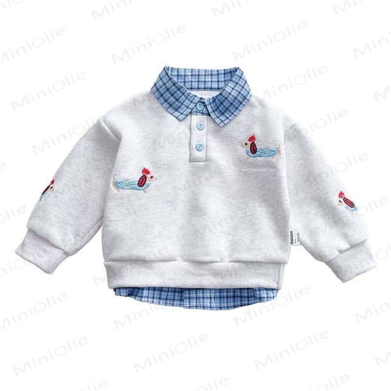 Toddler Baby Dachshund Layered Collar Sweatshirt and Denim Pants 2-piece Set - Gray Sweatshirt - 4-5T - image 3