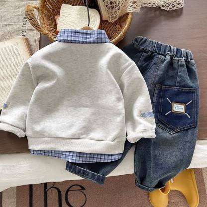 Toddler Baby Dachshund Layered Collar Sweatshirt and Denim Pants 2-piece Set - image 4