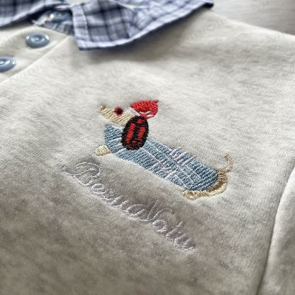 Toddler Baby Dachshund Layered Collar Sweatshirt and Denim Pants 2-piece Set - image 6
