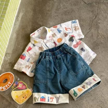 Toddler Playful Print Shirt and Denim Shorts 2-piece Set - image 4