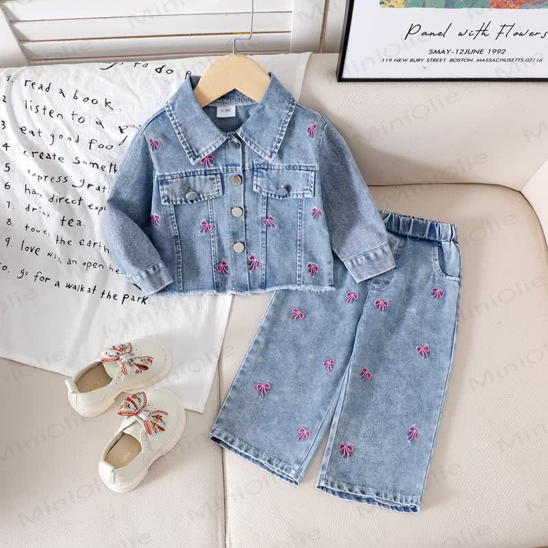 Baby Toddler Girls Blue Bow Embroidered 2-piece Denim Set - Blue - 2-3Y - image 1