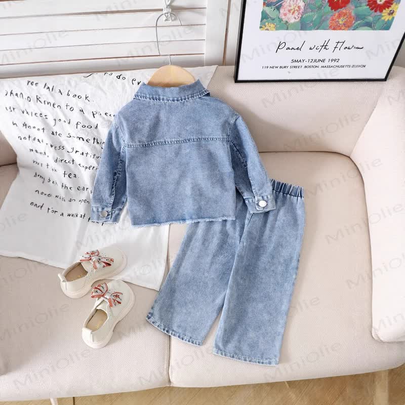 Baby Toddler Girls Blue Bow Embroidered 2-piece Denim Set - image 2