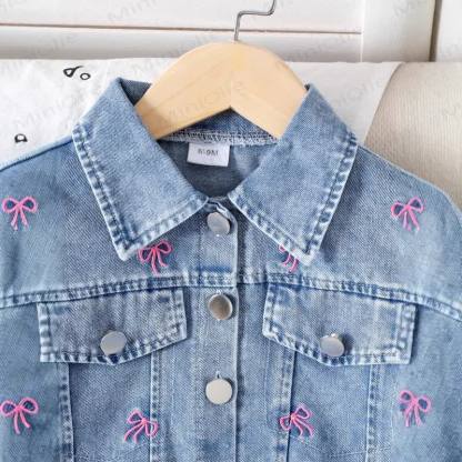 Baby Toddler Girls Blue Bow Embroidered 2-piece Denim Set - image 3