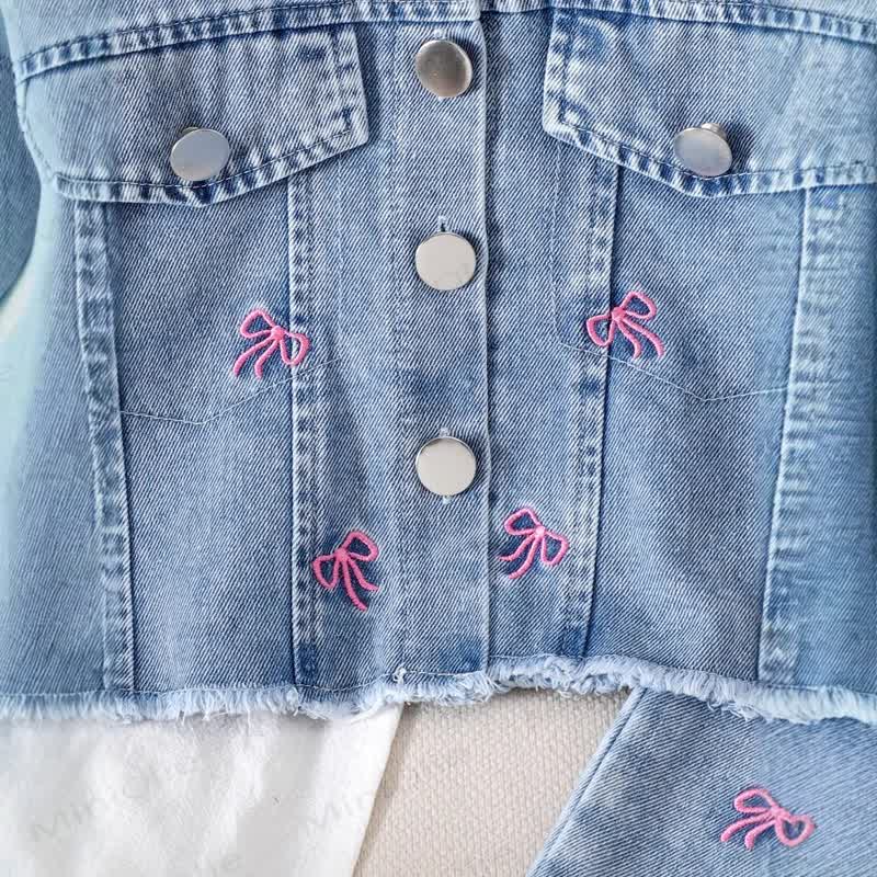 Baby Toddler Girls Blue Bow Embroidered 2-piece Denim Set - image 4